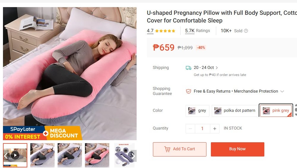 U字型の妊婦用抱き枕の商品写真